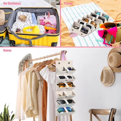 Vista 6 de MoKo - Organizador de gafas de sol con 5 ranuras, estuche de viaje para gafas de sol portátil, estuche de almacenamiento para mujeres y hombres