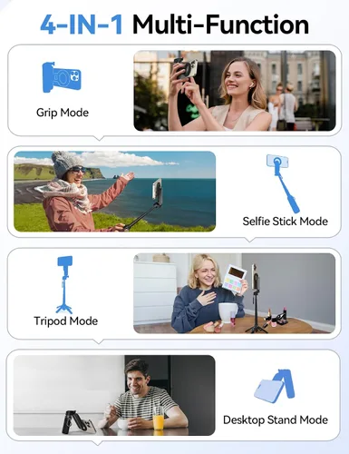 Vista 3 de Takerers Trípode Magsafe para iPhone【Tamaño de bolsillo】 Palo selfie magnético portátil 4 en 1 para soporte de iPhone para grabación de video