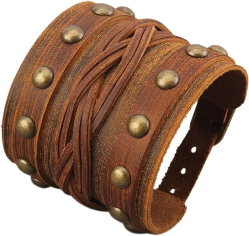 Vista 74 de Jeilwiy Pulseras de cuero punk para hombres, pulseras hechas a mano, brazalete ancho, joyería trenzada, color negro y marrón, ajustable, regalos