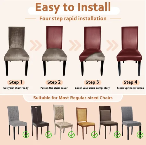 Vista 7 de Juego de 4 fundas de cuero suave para sillas de comedor, fundas elásticas impermeables para sillas de comedor, protectores resistentes al aceite y a