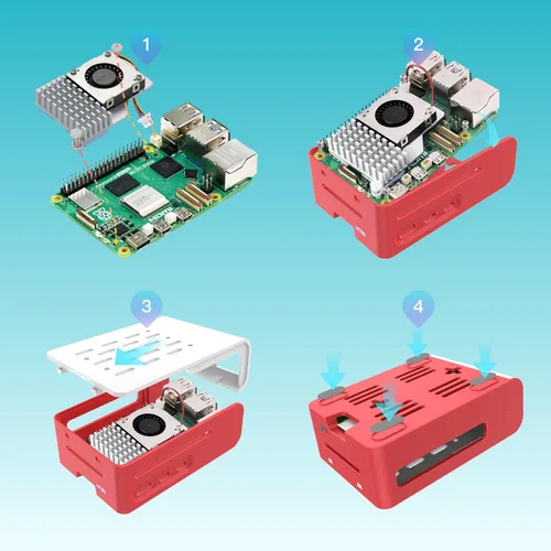 Vista 7 de iRasptek Kit de inicio para Raspberry Pi 5 RAM 4GB-64GB Edición de OS-Bookworm precargado (caja roja y blanca)