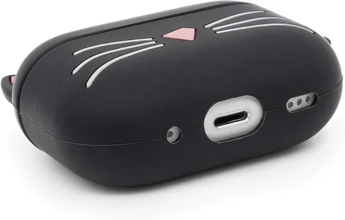 Vista 5 de Linda funda para Airpods Pro, funda para Airpods Pro 2, diseño de gatos y gatitos con bigote negro, divertidos animales de dibujos animados en 3D, a