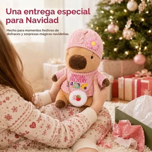 Vista 7 de Capybara - Juguete de peluche con 7 piezas de ropa y accesorios, lindo animal de peluche Capybara con trajes (marrón)