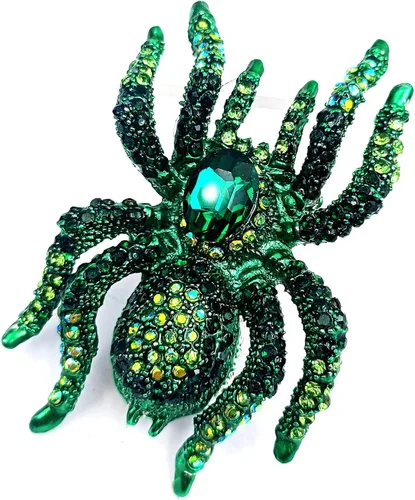 Vista 4 de CYPINA Broche de araña tarántula con diamantes de imitación verdes góticos joyería de insectos de gran tamaño 275X335 Vidrio cristal