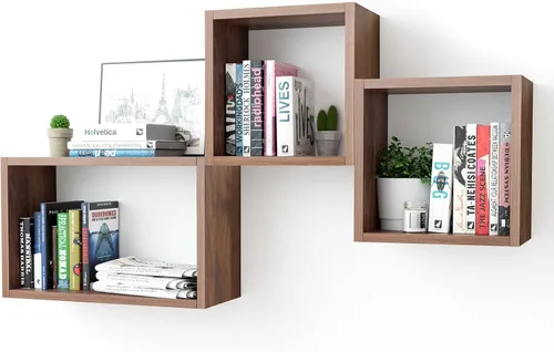 Vista 10 de Kaboon Juego de 3 estantes de montaje en pared, estantes flotantes para descubrimiento espacial para uso doméstico y comercial, juego de estantes