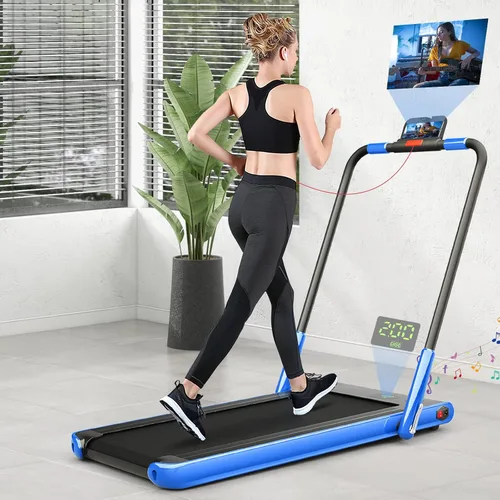 Vista 4 de Cintas de correr plegables para el hogar, 2 en 1, almohadilla portátil plegable debajo del escritorio, cintas de correr con modos de caminar y Azul