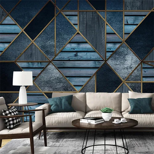 Vista 10 de Murales de pared 3D de bloques geométricos nórdicos 3D en blanco y negro, papel tapiz de geometría moderna, murales panorámicos, adecuado