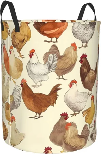 Vista 2 de Cesto circular con estampado de una cría de pollos impermeable, cesta organizadora de almacenamiento con asas para ropa, juguetes, pequeña