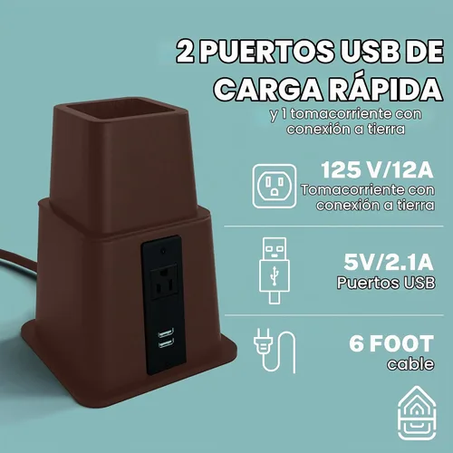Vista 6 de Home Intuition Elevadores de cama ajustables resistentes de 3, 5 u 8 pulgadas, paquete de 4 (marrón espresso con USB)