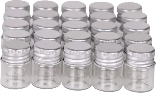 Vista 5 de MaxMau Mini botellas de vidrio con tapas de rosca de 0.2 fl oz, 24 juegos de tapas de metal superior de aluminio, frascos pequeños de 0.2 fl oz