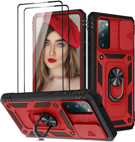 Vista 24 de Jeylly Funda para Galaxy A12 con cubierta deslizante para cámara, protector de pantalla de vidrio templado, protección híbrida de policarbonato duro