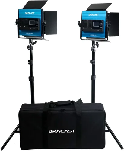 Vista 2 de Dracast X Series Bicolor LED500 Kit – 2 unidades incluye luces de panel, soportes, puertas de granero, estuche de viaje Control de aplicación