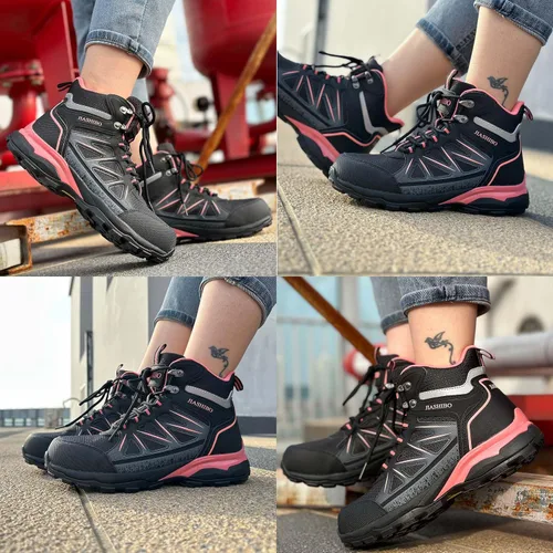 Vista 2 de JIASHIBO Botas de trabajo con punta de acero para mujer, calzado protector multifuncional, antideslizante, resistente a pinchazos, absorción