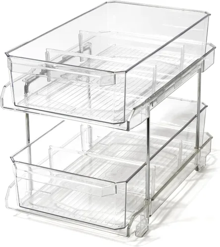 Vista 10 de BINO Organizador de almacenamiento transparente de 2 niveles con divisores Cajón inferior deslizante para debajo del fregadero, botiquín Armario