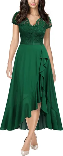 Vista 10 de Miusol - Vestido largo elegante de mujer con vuelos de encaje y cuello en V para damas de honor negro (C-BLACK)