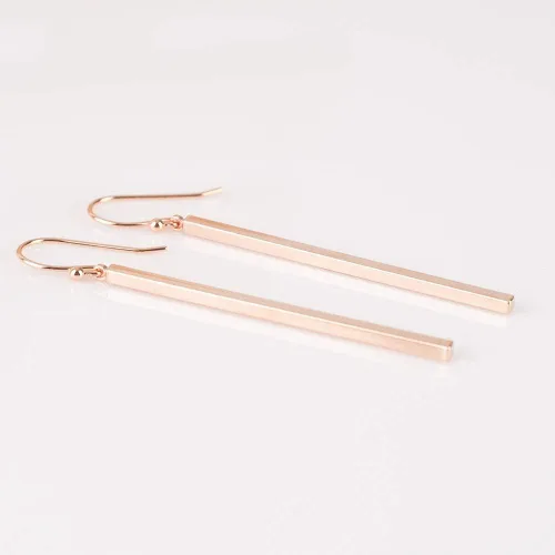 Vista 2 de Minimalist Rose Gold Plated Long Vertical Bar Drop Earrings - Hypoallergenic, Versatile Geometric Design Fashion Jewelry for Women by MJLULU