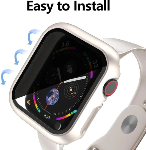 Vista 4 de 4 fundas rígidas de policarbonato compatibles con Apple Watch Series 6/5/4/SE de 1.732 pulgadas con protector de pantalla de vidrio, protector Oro