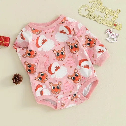 Vista 3 de Kayotuas Traje de Navidad para bebé niña, sudadera de gran tamaño, mameluco de Navidad occidental, ropa de bebé