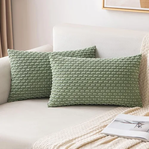 Vista 25 de MIULEE - Juego de 2 fundas decorativas cuadradas para cojines, de pana suave y con estilo campestre bohemio a rayas para decorar hogar, sofá, cama