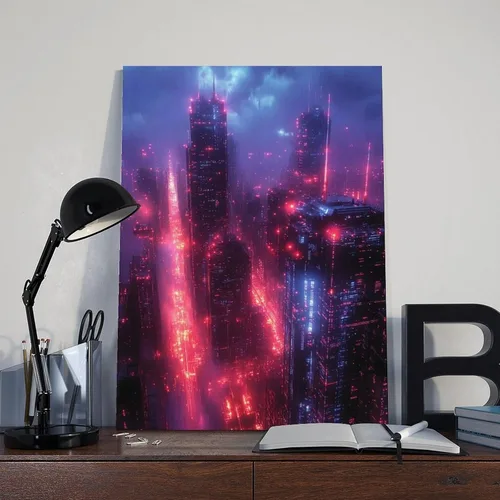 Vista 8 de Neon Cyberpunk Abstract Canvas – Futuristic Retro Tech Decor Poster Print for Teen Boys Room Wall Art Canvas Painting Print 24x36inch(60x90cm)