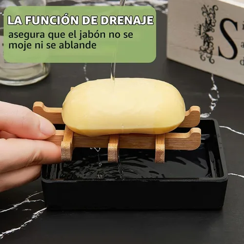Vista 3 de Jaboneras de bambú para ducha con drenaje de madera para jabonera de baño, fácil de limpiar, duraderas y con almohadillas antideslizantes