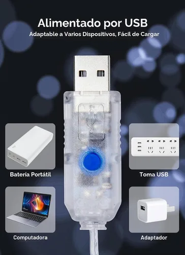 Vista 6 de Minetom Guirnalda de luces parpadeantes enchufables, 100 luces LED USB de Blanco puro
