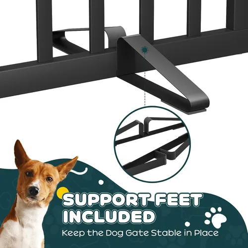 Vista 2 de Semiocthome Puertas de bambú para perros para interiores, puertas independientes de 2 paneles para cachorros para la casa con 2 soportes de metal