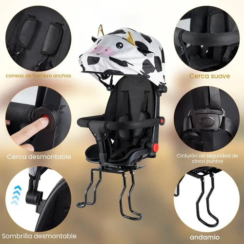 Vista 2 de Asiento trasero de bicicleta para niños con respaldo grueso, asiento trasero de bicicleta para niños de 2 a 8 años, talla única (negro, a)