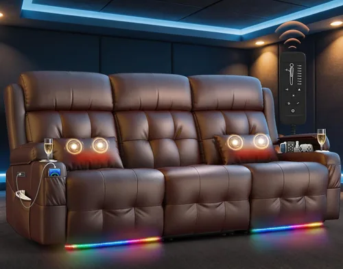 Vista 44 de Sofá de Dos Plazas Reclinable, Sofá Reclinable de Masaje con Gran Capacidad de Peso, Silla de Dos Plazas para RV en Liquidación con Consola, USB