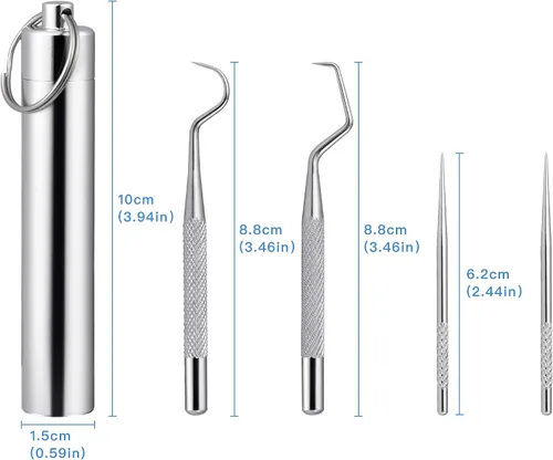 Vista 2 de 5 palillos de dientes reutilizables, palillo de dientes de metal portátil, herramientas profesionales de limpieza de dientes, púas dentales