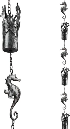 Vista 11 de Cadena de lluvia de 8.5 pies, cadenas de lluvia de hojas para canaletas y bajantes, cadenas de lluvia decorativas para exteriores, cadena captadora