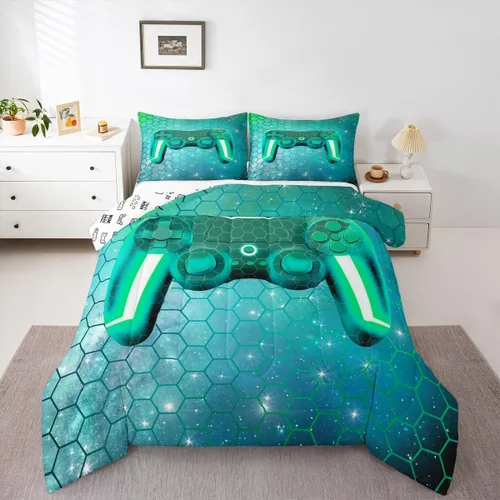 Vista 22 de Edredón de videojuegos para niños y adolescentes, juego de ropa de cama individual, juego de edredón para niños y jugadores, decoración del hogar