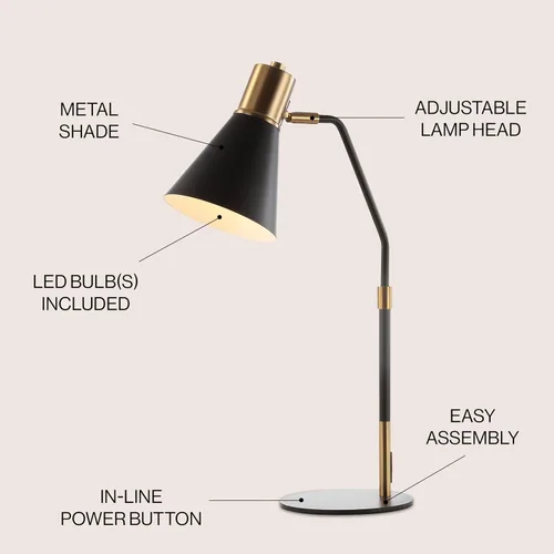Vista 2 de JONATHAN Y Lámpara de trabajo LED de metal negro y latón de 22.5 pulgadas, lámpara de escritorio minimalista contemporánea de hierro con cabeza