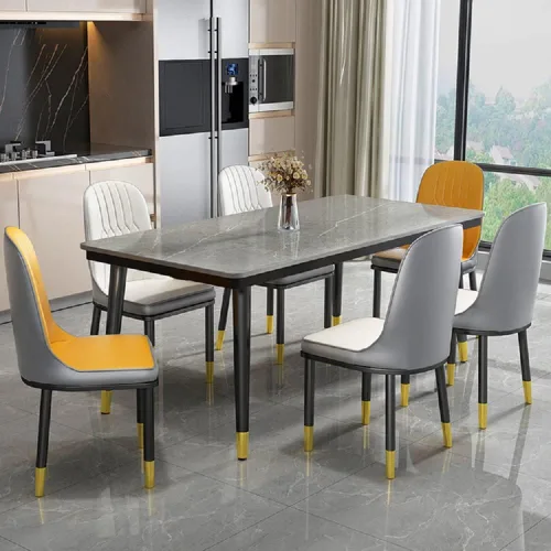 Vista 8 de Mesa de mármol, mesa de comedor con forma rectangular estándar industrial, mesa de comedor con parte superior de piedra sinterizada para cocina