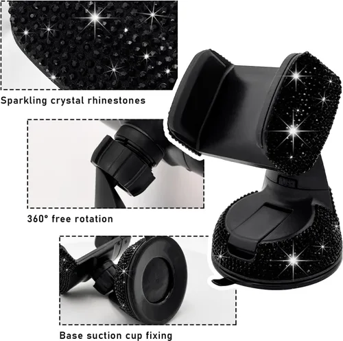 Vista 3 de Bling Soporte de Teléfono para Coche, Soporte de Teléfono Ajustable en 360 Grados de Cristal para Salpicadero y Ventilación de Coche, Soporte