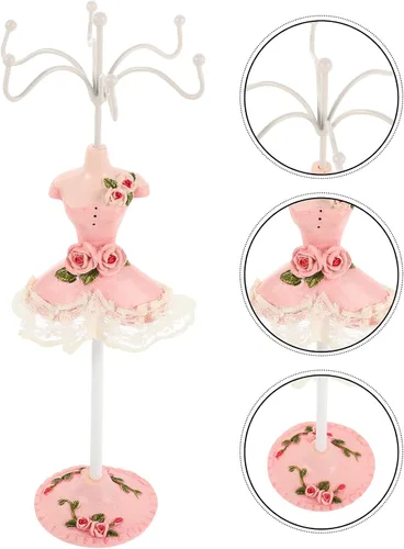 Vista 9 de Operitacx Jewelry Storage Organizer Pink Mannequin Jewelry Display Rack Necklace and Earring Holder Ring Stand Home Display