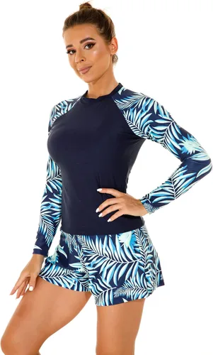 Vista 8 de Conjunto de tankini azteca de manga larga para mujer Negro Gl235
