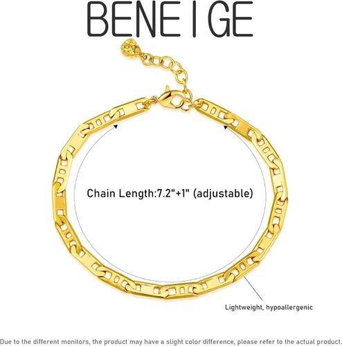 Vista 5 de BENEIGE Pulsera para mujer chapada en oro de 14 quilates, clip de papel satélite, bola ovalada, caja de cable, cadena de eslabones en capas