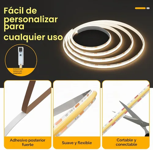 Vista 3 de CtrlCV Kit de tira de luces LED COB sintonizable, luz de cinta regulable 2700K-6500K con adaptador remoto IR, cuerda flexible, cinta LED