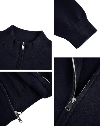 Vista 5 de Makkrom Suéter de punto con cremallera completa para hombre, de manga larga, informal, ajustado, para invierno