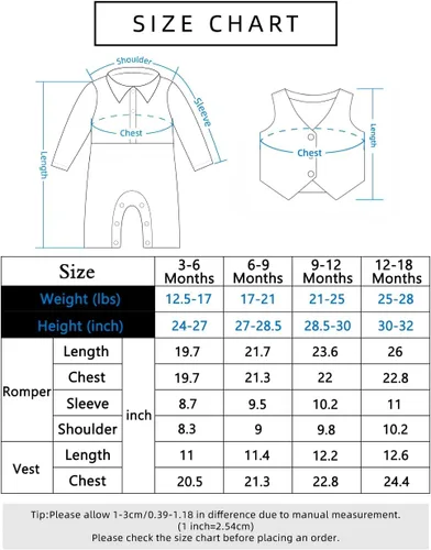 Vista 6 de A&J DESIGN Conjunto de traje para bebé, 3 piezas, mameluco de caballero y chaleco y boinas