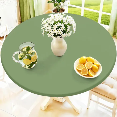 Vista 34 de Moosfor Mantel redondo de elastano, elástico ajustable impermeable para mesas de 18 a 24 pulgadas, mantel de picnic elástico lavable para Azul