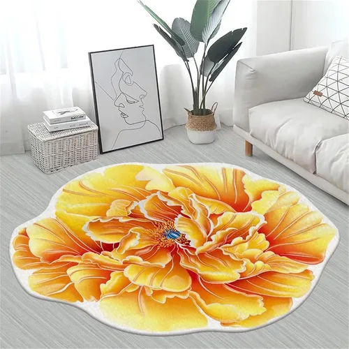 Vista 22 de Alfombra con forma de flor amarilla de 7 pies, alfombra de decoración de sala de estar, adecuada para baño, dormitorio y sala de estar, parte 5