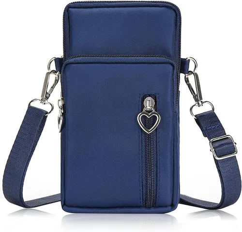 Vista 10 de Bolso cruzado de nailon para mujer para viaje, bolso de hombro para teléfono celular con pulsera, brazalete deportivo, cartera para teléfono Negro