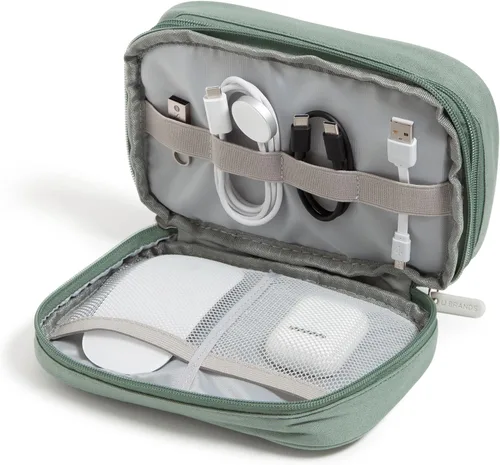 Vista 11 de U Brands Organizador de artículos electrónicos de viaje de pana con doble cremallera, funda de transporte técnica, bolsa de viaje portátil