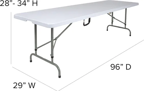 Vista 3 de Flash Furniture Kathryn - Mesa plegable rectangular de plástico ajustable de 8 pies con asa de transporte, mesa plegable para eventos en interiores