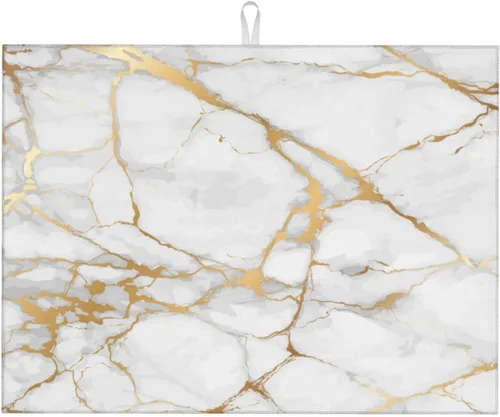 Vista 56 de Tapete de secado de platos de mármol blanco dorado para encimera de cocina, absorbente de 16 x 18 pulgadas, placa de microfibra de vidrio