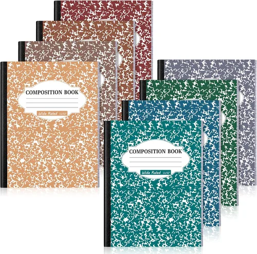 Vista 16 de Colarr Paquete de 8 cuadernos de composición de 9.75 x 7.5 pulgadas de ancho, libros de composición de papel de mármol a rayas de varios
