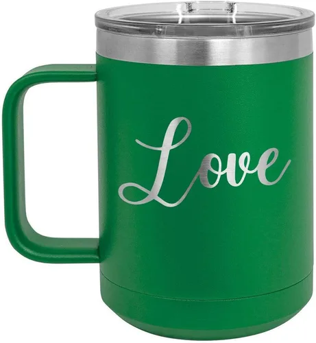 Vista 16 de Love Black 15 oz taza de café w/tapa superior deslizante Taza de café de viaje aislado Ideas de regalo de cumpleaños o Navidad de mujeres