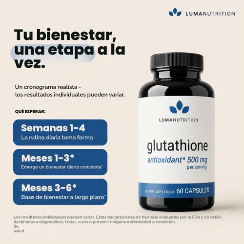 Vista 7 de Luma Nutrition Suplemento premium de glutatión - 500 mg - L-glutatión - Soporte antioxidante - Reducido - Soporte hepático - 60 cápsulas
